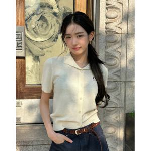 헤지스 여성 25SS 완판 재입고 / HAZZYS HARRY 반팔 카라넥 니트 가디건 크림 HSSW5BL93CR