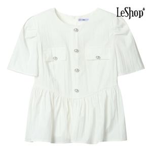 르샵  클래식 진주 어깨 패드 반팔 블라우스 (BP5BL046A)
