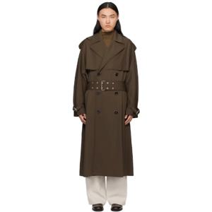 AMI Paris 코트 카키 울 트렌치 코트 251482M184001