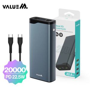 밸류엠 고속 메탈 PD 22.5W 보조배터리 20000mAh(CtoC 25W 0.2M 케이블 포함)_다크그레이