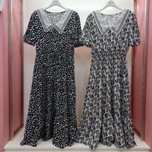 Latium HC06 브이넥 레이스 카라 스모크 밴딩 캉캉 시원한 롱원피스 T2523op33
