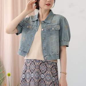 [웬디즈갤러리]리본 데님 반팔 자켓/데일리 휴가  RJK108