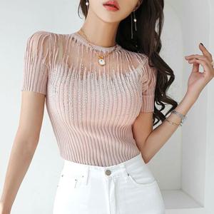 [금찌] 렌션 큐빅 망사 니트티  ST4951T