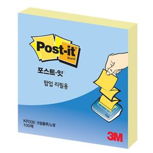 3M 포스트잇 팝업리필용 KR-330 크림블루 노랑