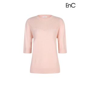 [이앤씨]EnC 라이트핑크 라운드넥 반팔 니트 ENKT32401N