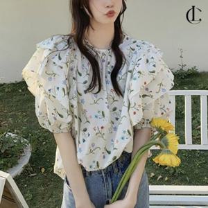 엘케이트 여성 블라우스 플라워 러플 쉬폰블라우스 LYT008