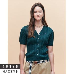 헤지스여성 HSSW5BC35 아이코닉] 리사이클 폴리 혼방 케이블 반팔 가디건