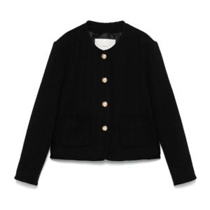 던스트 프론트 버튼 패스너링 트위드 재킷 UDJA5A205BK BLACK