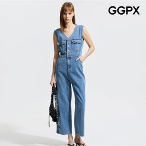 GGPX  캐주얼 슬리브리스 데님 롱 점프수트 (GP5OP033F)