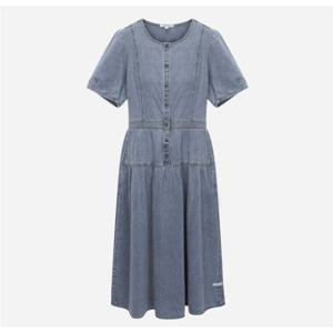 [써스데이아일랜드]볼륨소매 반 오픈 데님 원피스(T254MOP353W)