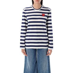 꼼데가르송 라인스톤 하트 스트라이프 티셔츠 AXT805051 1