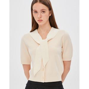 질스튜어트 뉴욕 여성 24FW 베이지 탈착카라 스트라이프 반팔 가디건 JSSW4C110I1