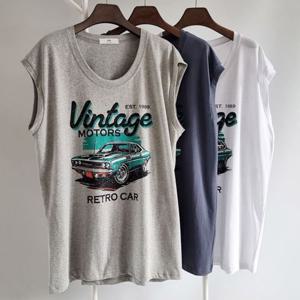 [아이우먼]빅사이즈민소매티 U621L506 레트로픽쳐워싱박시나시 NS