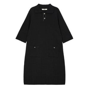 닥스 여성 24FW 역시즌세일블랙 솔리드 버튼&스티치 장식 면혼방 카라니트원피스 DLSW4C711BK