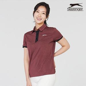[슬레진저]여성 헤링본 카라 반팔티셔츠 (와인) S22WK7340-WI