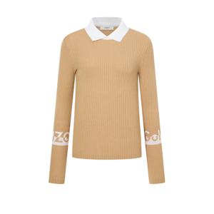 헤지스 골프 여성 24FW 간절기필수템ONLINE EXCLUSIVE 베이지 여성 골조직 카라 니트 HWSW4C922I2