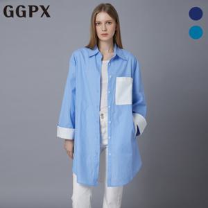 GGPX  포켓 배색 스트라이프 롱 셔츠 (GP2SH032F)