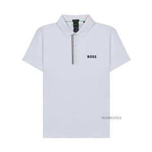 [휴고보스] SS25 남성 지퍼 자수 로고 티셔츠 50530773 100