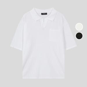 [버커루]남성 와플 오픈카라 루즈핏 반팔 니트 B252KT304P