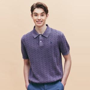 헤지스남성 가먼트다잉 케이블 반팔 니트 HZSW5B558V2