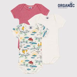 [쁘띠바또]쁘띠바또 베이비 오가닉 보트 패턴 숏슬리브 바디수트 우주복 3 PACK (NTM41NB38F_LU)