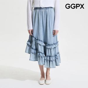 GGPX  사선 프릴 데님 플레어 스커트 (GP4SK009F)