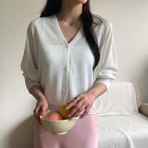 샵앤) 여성 V넥 밑단 레이스 여름 시스루 나그랑 긴팔 가디건 21DS-WCD-4444-베이지