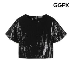 GGPX  진주 소매 스팽글 크롭 블라우스 (GP5SH046F)