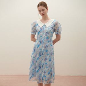 [SATIN] 카라 배색 시폰 원피스 O252T604