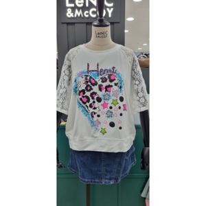 [르니앤맥코이]소매레이스나염반팔 티셔츠MM07TS401