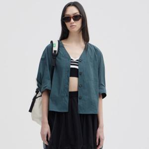 [쥬크]브이넥 나일론 코튼 블라우스_Z252MSC034
