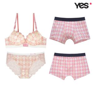 [예스]LOVE IS HERE 아가일 체크 커플속옷SET1 YSWBA105YSWPA10