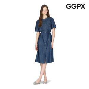GGPX  노카라 허리끈 데님 반팔 원피스 (GP4OP008F)