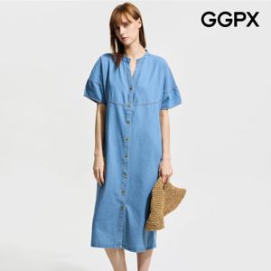 GGPX  트임넥 데님 버튼 원피스 (GP5OP006F)