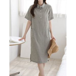 [헤레이스]반오픈 체크 원피스_YMSH25SS889