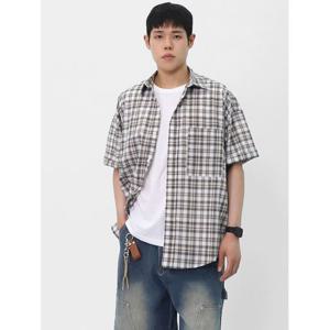 [스콰즈] 남자 오버핏 여름 체크셔츠 데일리 반팔 남방 SYHT003