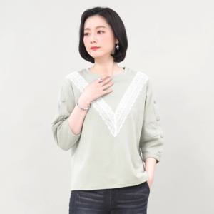 [애비뉴투지]레이스 브이 봄 여름 칠부 라운드 티셔츠 A04322