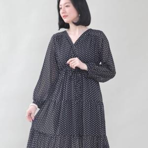 [애비뉴투지]작은 다이아몬드 쉬폰 봄 여름 긴팔 원피스 K03422