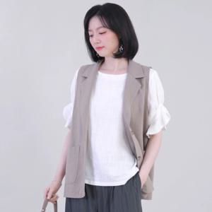 [애비뉴투지]린넨 테일러 카라 정장 봄 여름 하프 조끼 V08343