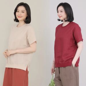 [애비뉴투지]데일리 린넨 마 단색 여름 반팔 블라우스 B07108