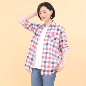 [애비뉴투지]체크 롤업 셔츠 카라 봄 여름 긴팔 블라우스 B05322
