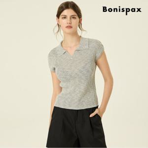 [보니스팍스] 골지 오픈넥 카라 반팔 니트 (XP6KP011M0)
