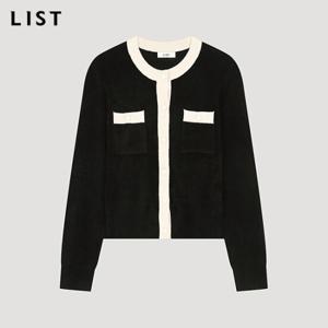 [리스트] 라인 배색 라운드넥 가디건_TSKCDO70010_BK