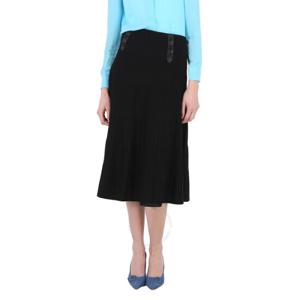 모스키노 여성용 블랙 레더 디테일 플리츠 스커트 A0186-5500-0555