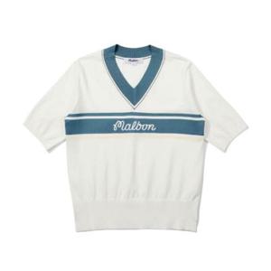 말본골프긴팔티 CQK M4122PKT18OWT 여성 V넥 컬러블록 하프슬리브 니트 OFF WHITE