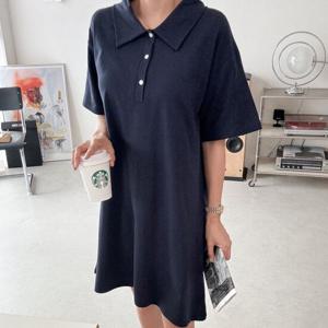 샵앤) 로제국산 카라 단추 면100 반팔 원피스 AMI-WDR-3500-블랙