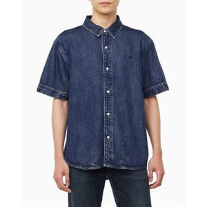 CK진 남성 오버핏 다크블루 텐셀 반팔 데님 셔츠(4RB954G)