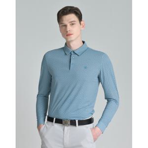 닥스 골프 25SS PREMIUM 블루 냉감 잔패턴 긴팔 카라 티셔츠 DGTS5B310T2
