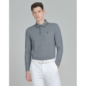 닥스 골프 25SS PREMIUM 네이비 냉감 잔패턴 긴팔 카라 티셔츠 DGTS5B310N3