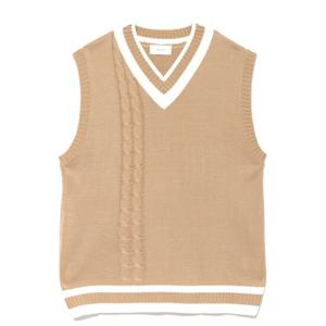 남여공용 데일리 꽈배기 브이넥 니트 베스트 조끼 FL2-VEA-Q009-베이지